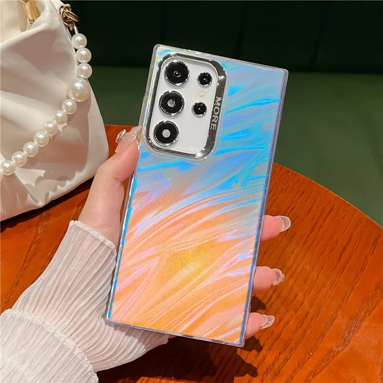 For Samsung Galaxy S22 Ultra 5G Case Silicone+PC IMD Laser Effect Electroplating Phone Cover