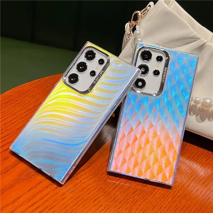 For Samsung Galaxy S22 Ultra 5G Case Silicone+PC IMD Laser Effect Electroplating Phone Cover
