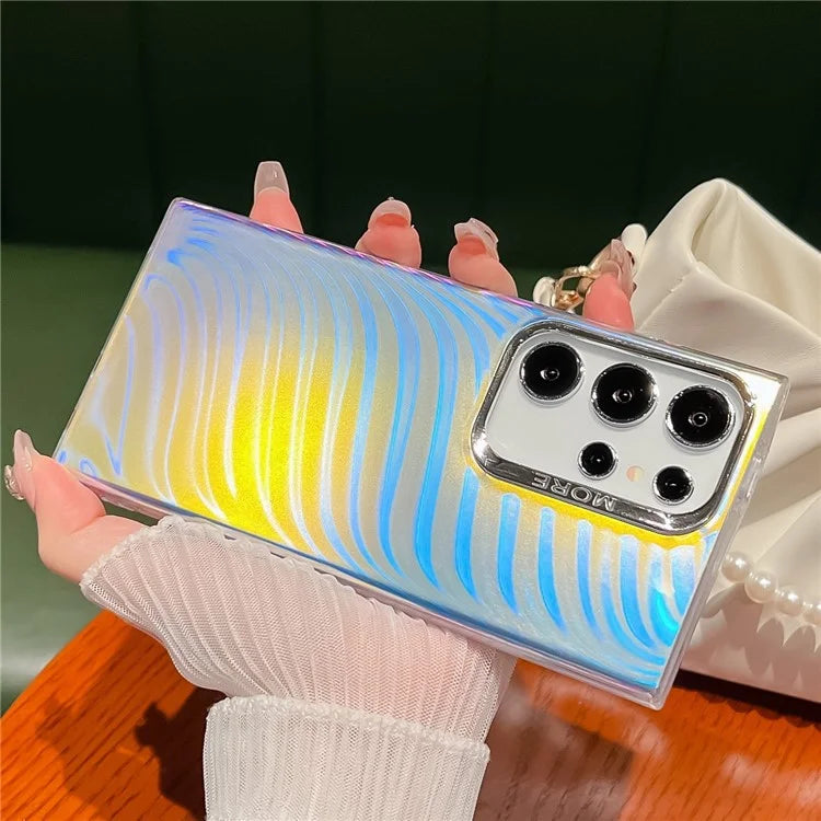 For Samsung Galaxy S22 Ultra 5G Case Silicone+PC IMD Laser Effect Electroplating Phone Cover