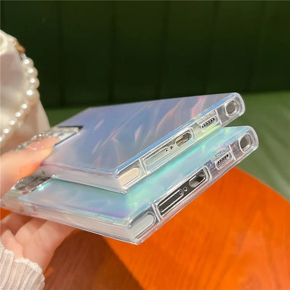 For Samsung Galaxy S22 Ultra 5G Case Silicone+PC IMD Laser Effect Electroplating Phone Cover