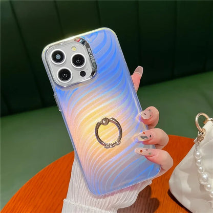 For iPhone 13 Pro Max IMD Electroplating Phone Case PC+TPU Matte Cover with Ring Kickstand