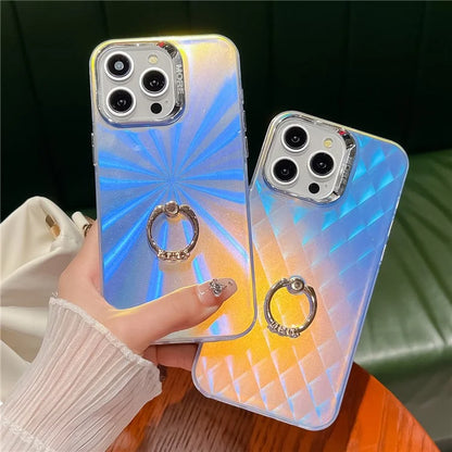 For iPhone 14 Pro Max IMD Electroplating Phone Case Ring Kickstand PC+TPU Matte Cover