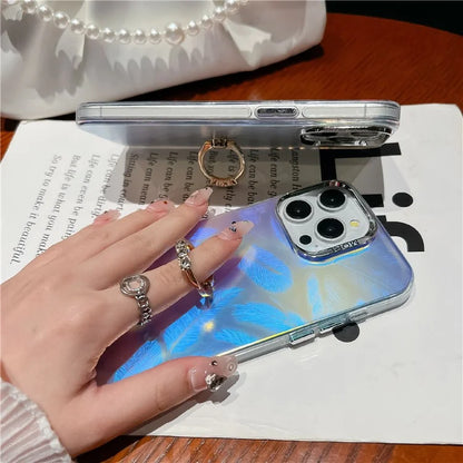 For iPhone 14 Pro Max IMD Electroplating Phone Case Ring Kickstand PC+TPU Matte Cover