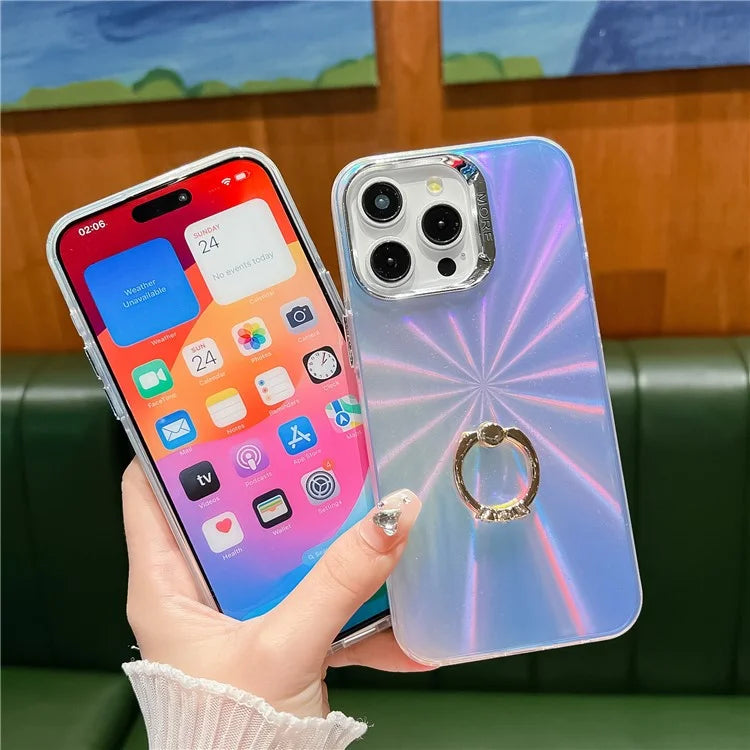 For iPhone 14 Pro Max IMD Electroplating Phone Case Ring Kickstand PC+TPU Matte Cover