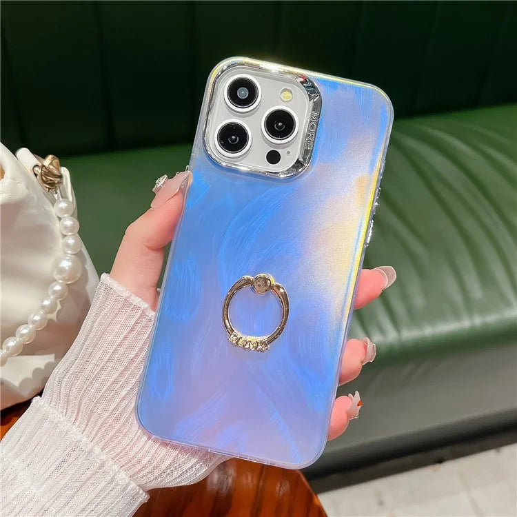 For iPhone 14 Pro Max IMD Electroplating Phone Case Ring Kickstand PC+TPU Matte Cover