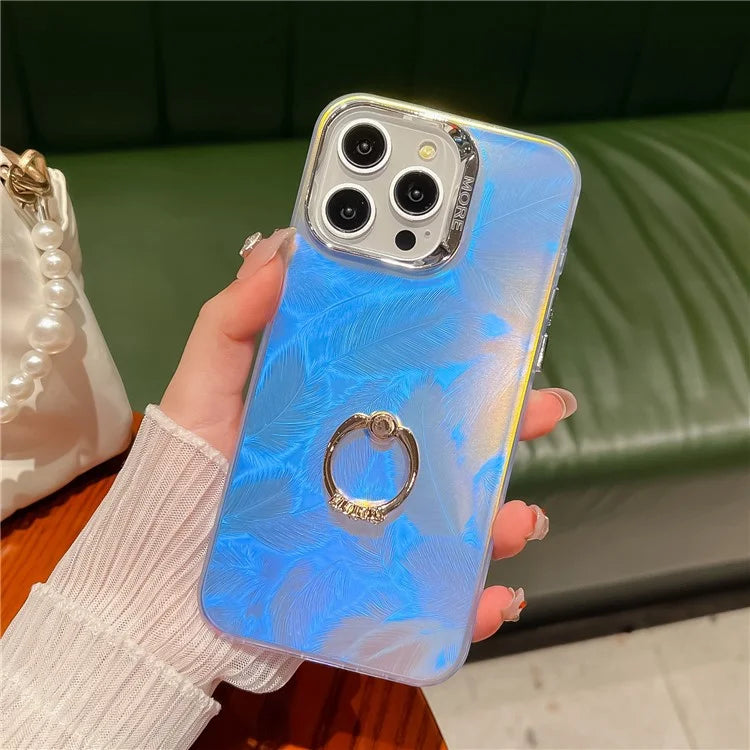 For iPhone 13 Pro IMD Electroplating Phone Case PC+TPU Mobile Phone Shell with Kickstand Ring Holder