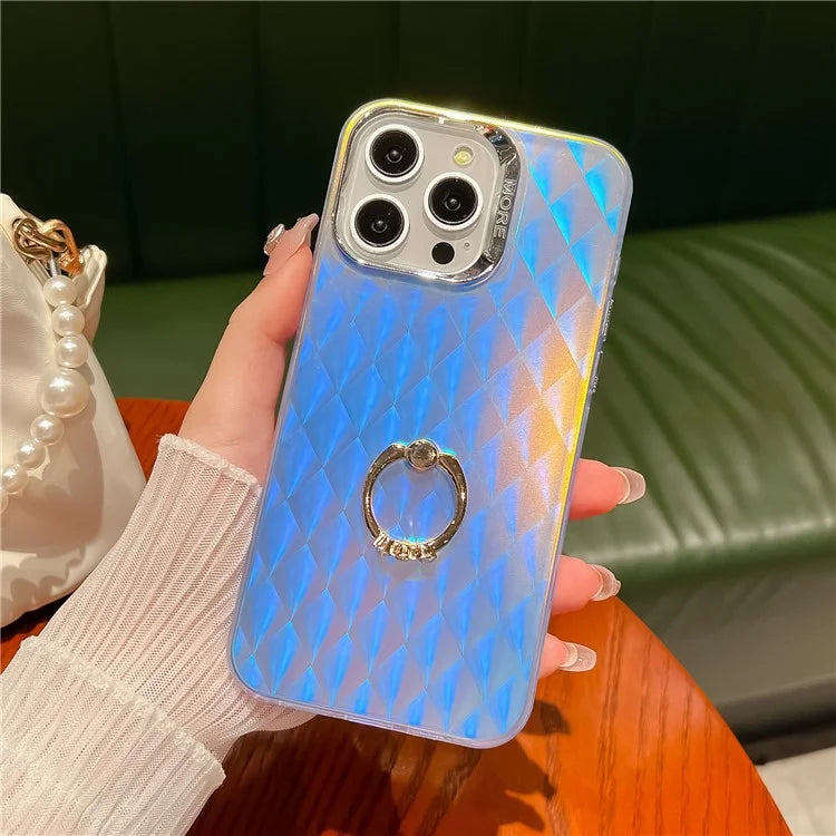 For iPhone 15 Pro IMD Electroplating Phone Case Ring Kickstand Matte PC+TPU Cover