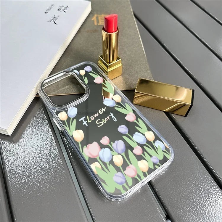 For iPhone 15 Pro Max Phone Case Pattern Design Mirror Surface Acrylic+TPU Phone Cover