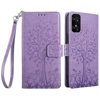 For TCL 50 SE Wallet Case PU Leather Deer Tree Pattern Phone Cover Wholesale