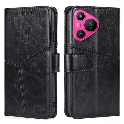 For Huawei Pura 70 Leather Case Geometric Splicing Phone Cover with Wallet Card Slots