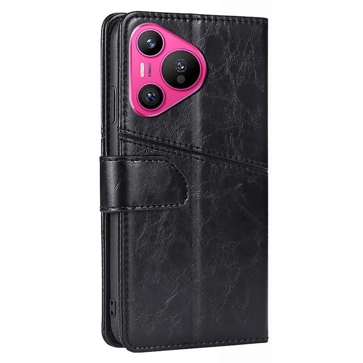 For Huawei Pura 70 Leather Case Geometric Splicing Phone Cover with Wallet Card Slots