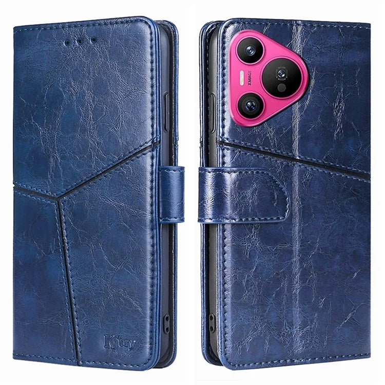 For Huawei Pura 70 Leather Case Geometric Splicing Phone Cover with Wallet Card Slots