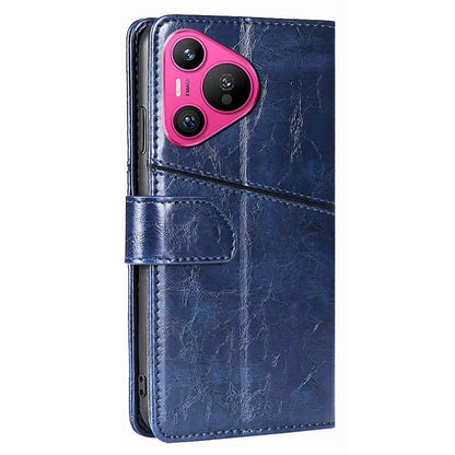For Huawei Pura 70 Leather Case Geometric Splicing Phone Cover with Wallet Card Slots