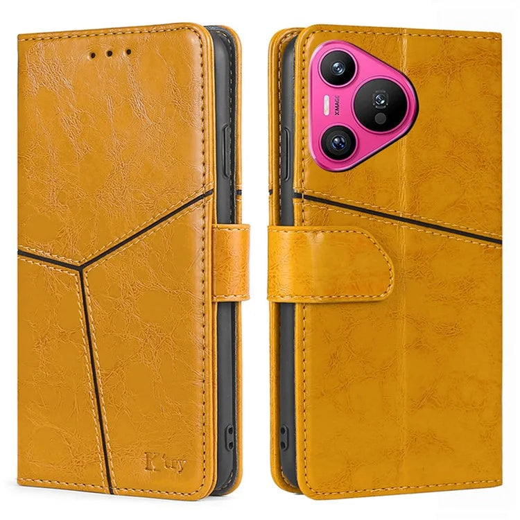 For Huawei Pura 70 Leather Case Geometric Splicing Phone Cover with Wallet Card Slots