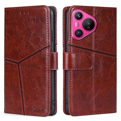 For Huawei Pura 70 Leather Case Geometric Splicing Phone Cover with Wallet Card Slots