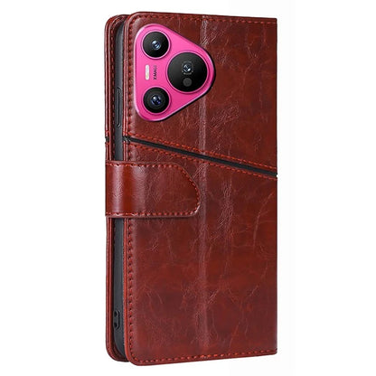For Huawei Pura 70 Leather Case Geometric Splicing Phone Cover with Wallet Card Slots
