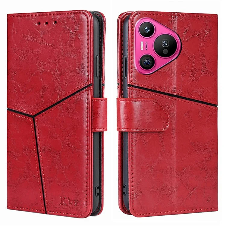For Huawei Pura 70 Leather Case Geometric Splicing Phone Cover with Wallet Card Slots