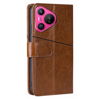For Huawei Pura 70 Leather Case Geometric Splicing Phone Cover with Wallet Card Slots