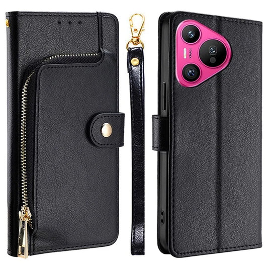 For Huawei Pura 70 Case Zipper Pocket Magnetic Clasp Leather Cell Phone Cover