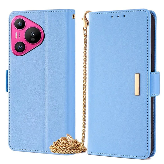 For Huawei Pura 70 Case PU Leather Wallet Stand Phone Cover with Crossbody Shoulder Strap