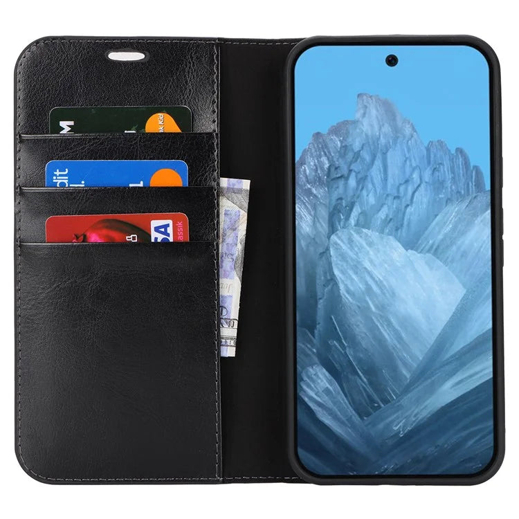 For Google Pixel 9 Pro XL Phone Wallet Case Crazy Horse Texture Split Leather Stand Cover