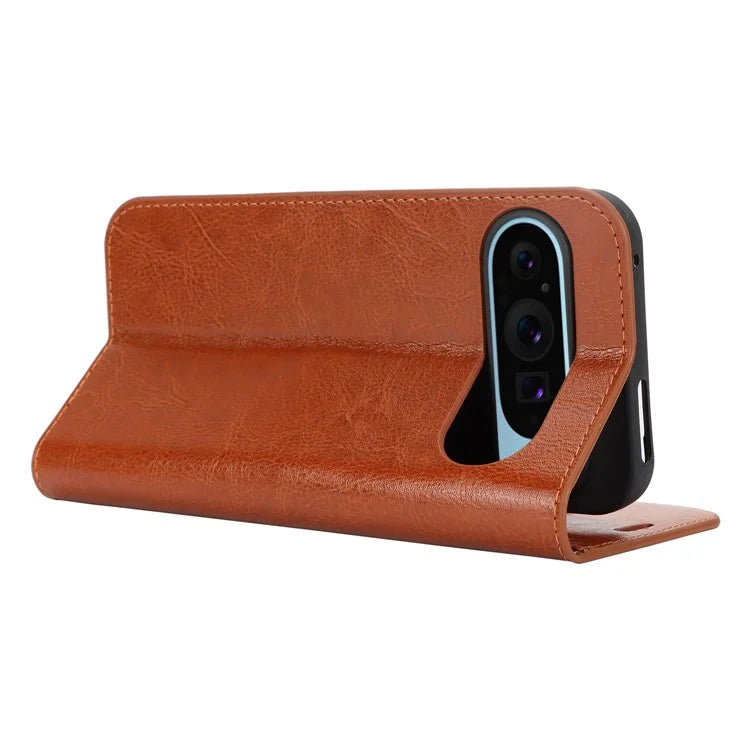 For Google Pixel 9 Pro XL Phone Wallet Case Crazy Horse Texture Split Leather Stand Cover