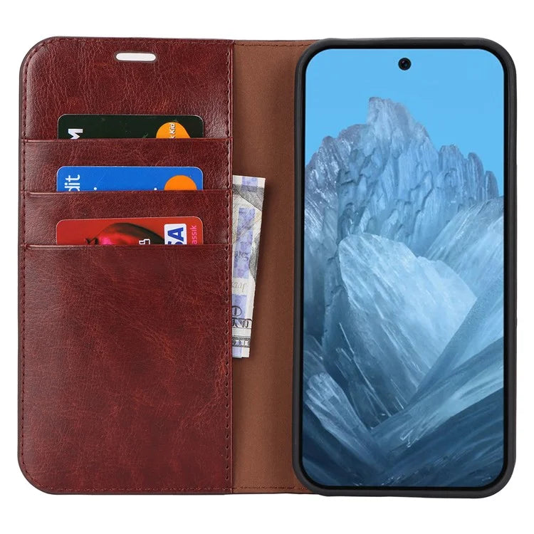 For Google Pixel 9 Pro XL Phone Wallet Case Crazy Horse Texture Split Leather Stand Cover
