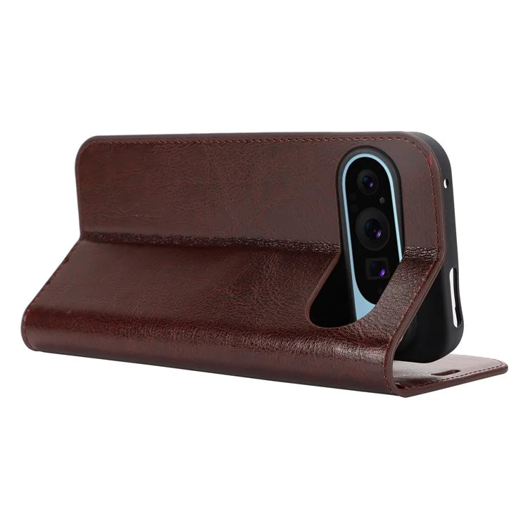 For Google Pixel 9 Pro XL Phone Wallet Case Crazy Horse Texture Split Leather Stand Cover