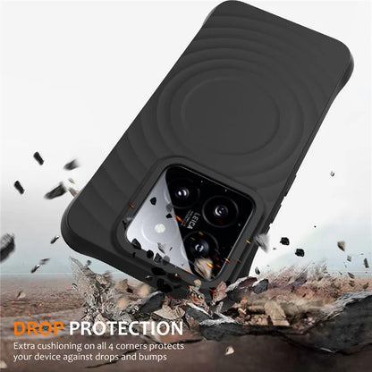 For Xiaomi 14 Case Compatible with MagSafe Ripple Texture Liquid Silicone Protective Cover with Strap