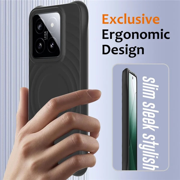 For Xiaomi 14 Case Compatible with MagSafe Ripple Texture Liquid Silicone Protective Cover with Strap