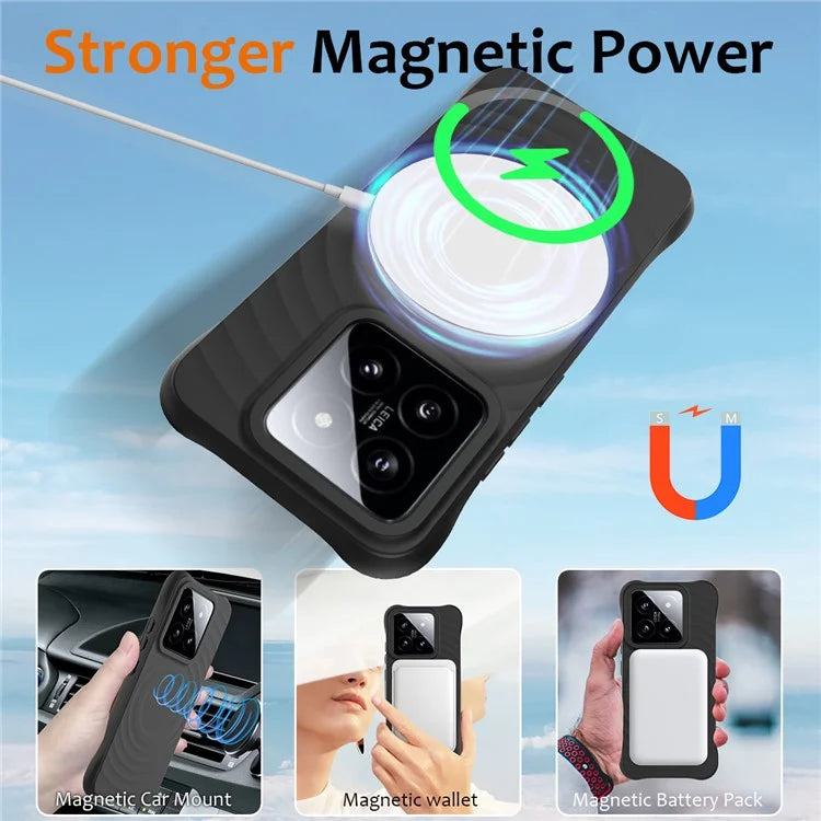For Xiaomi 14 Case Compatible with MagSafe Ripple Texture Liquid Silicone Protective Cover with Strap
