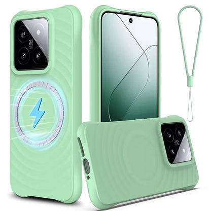 For Xiaomi 14 Case Compatible with MagSafe Ripple Texture Liquid Silicone Protective Cover with Strap
