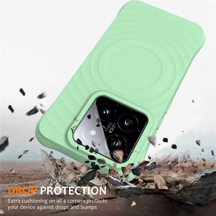 For Xiaomi 14 Case Compatible with MagSafe Ripple Texture Liquid Silicone Protective Cover with Strap