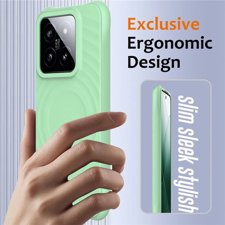 For Xiaomi 14 Case Compatible with MagSafe Ripple Texture Liquid Silicone Protective Cover with Strap