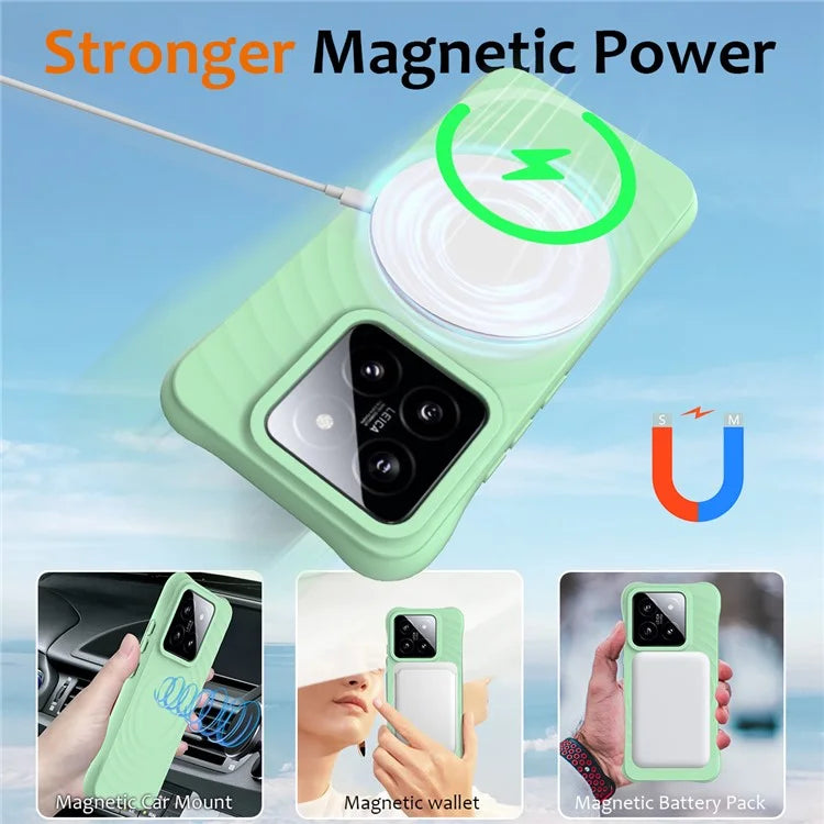 For Xiaomi 14 Case Compatible with MagSafe Ripple Texture Liquid Silicone Protective Cover with Strap