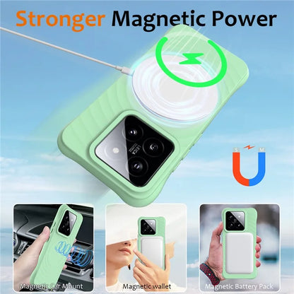 For Xiaomi 14 Case Compatible with MagSafe Ripple Texture Liquid Silicone Protective Cover with Strap