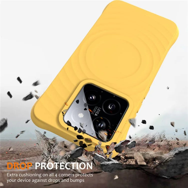 For Xiaomi 14 Case Compatible with MagSafe Ripple Texture Liquid Silicone Protective Cover with Strap