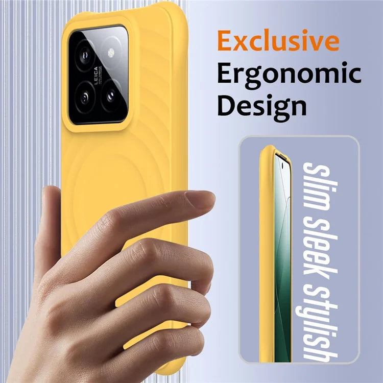 For Xiaomi 14 Case Compatible with MagSafe Ripple Texture Liquid Silicone Protective Cover with Strap