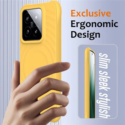 For Xiaomi 14 Case Compatible with MagSafe Ripple Texture Liquid Silicone Protective Cover with Strap