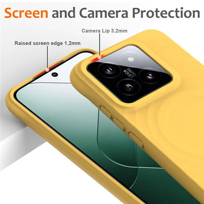 For Xiaomi 14 Case Compatible with MagSafe Ripple Texture Liquid Silicone Protective Cover with Strap