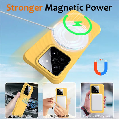 For Xiaomi 14 Case Compatible with MagSafe Ripple Texture Liquid Silicone Protective Cover with Strap