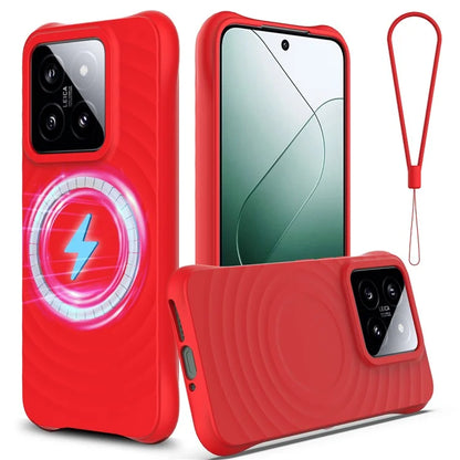 For Xiaomi 14 Case Compatible with MagSafe Ripple Texture Liquid Silicone Protective Cover with Strap