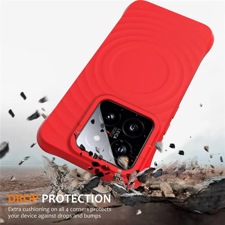 For Xiaomi 14 Case Compatible with MagSafe Ripple Texture Liquid Silicone Protective Cover with Strap