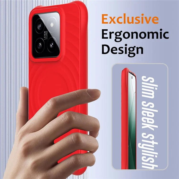 For Xiaomi 14 Case Compatible with MagSafe Ripple Texture Liquid Silicone Protective Cover with Strap