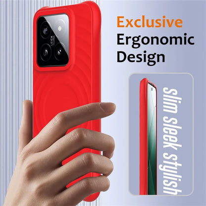 For Xiaomi 14 Case Compatible with MagSafe Ripple Texture Liquid Silicone Protective Cover with Strap