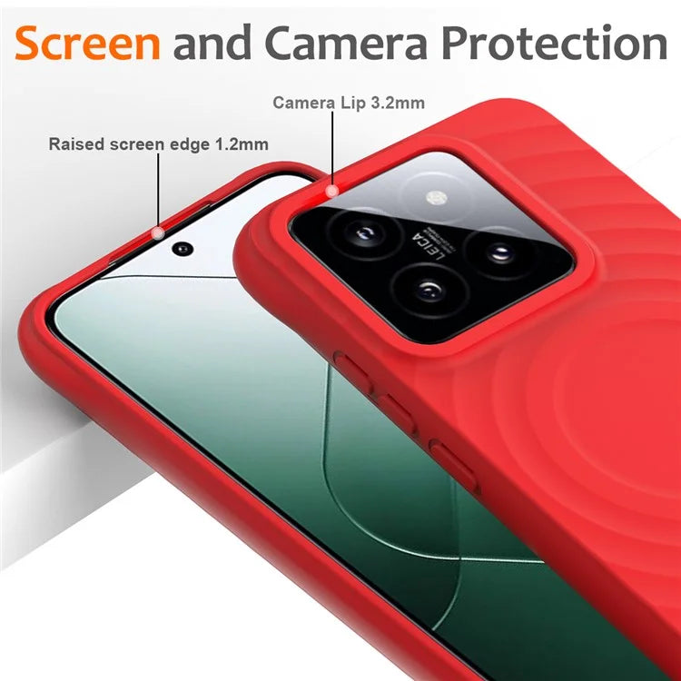 For Xiaomi 14 Case Compatible with MagSafe Ripple Texture Liquid Silicone Protective Cover with Strap