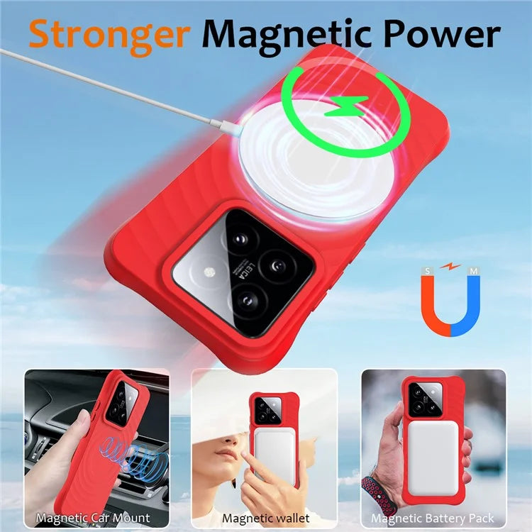 For Xiaomi 14 Case Compatible with MagSafe Ripple Texture Liquid Silicone Protective Cover with Strap