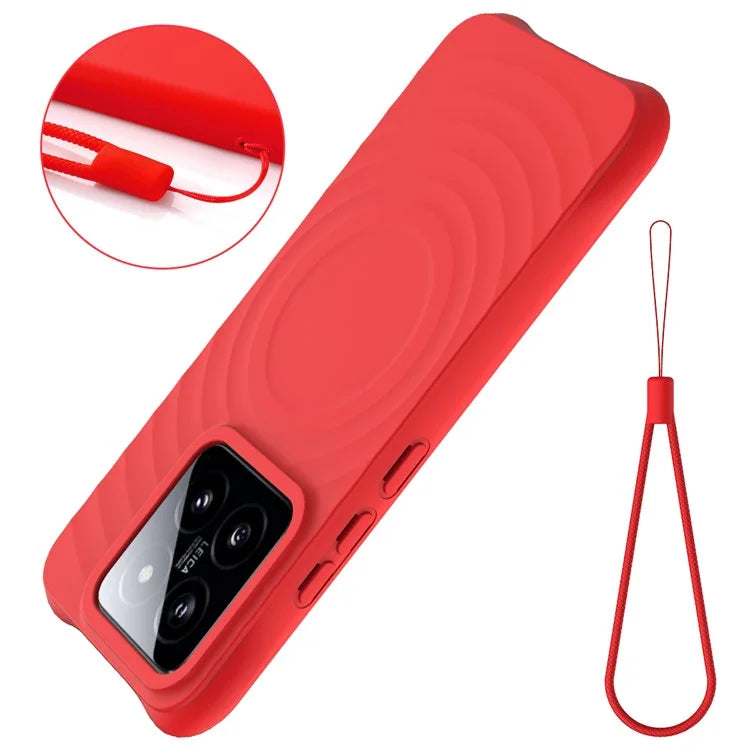 For Xiaomi 14 Case Compatible with MagSafe Ripple Texture Liquid Silicone Protective Cover with Strap
