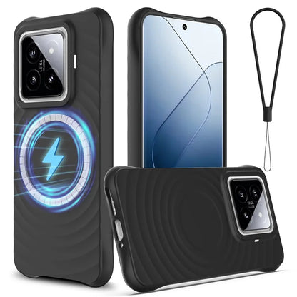For Xiaomi 14 Pro Magnetic Phone Case with Strap Ripple Texture Liquid Silicone Cover