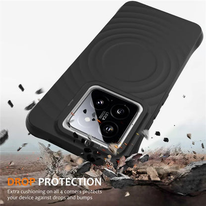 For Xiaomi 14 Pro Magnetic Phone Case with Strap Ripple Texture Liquid Silicone Cover